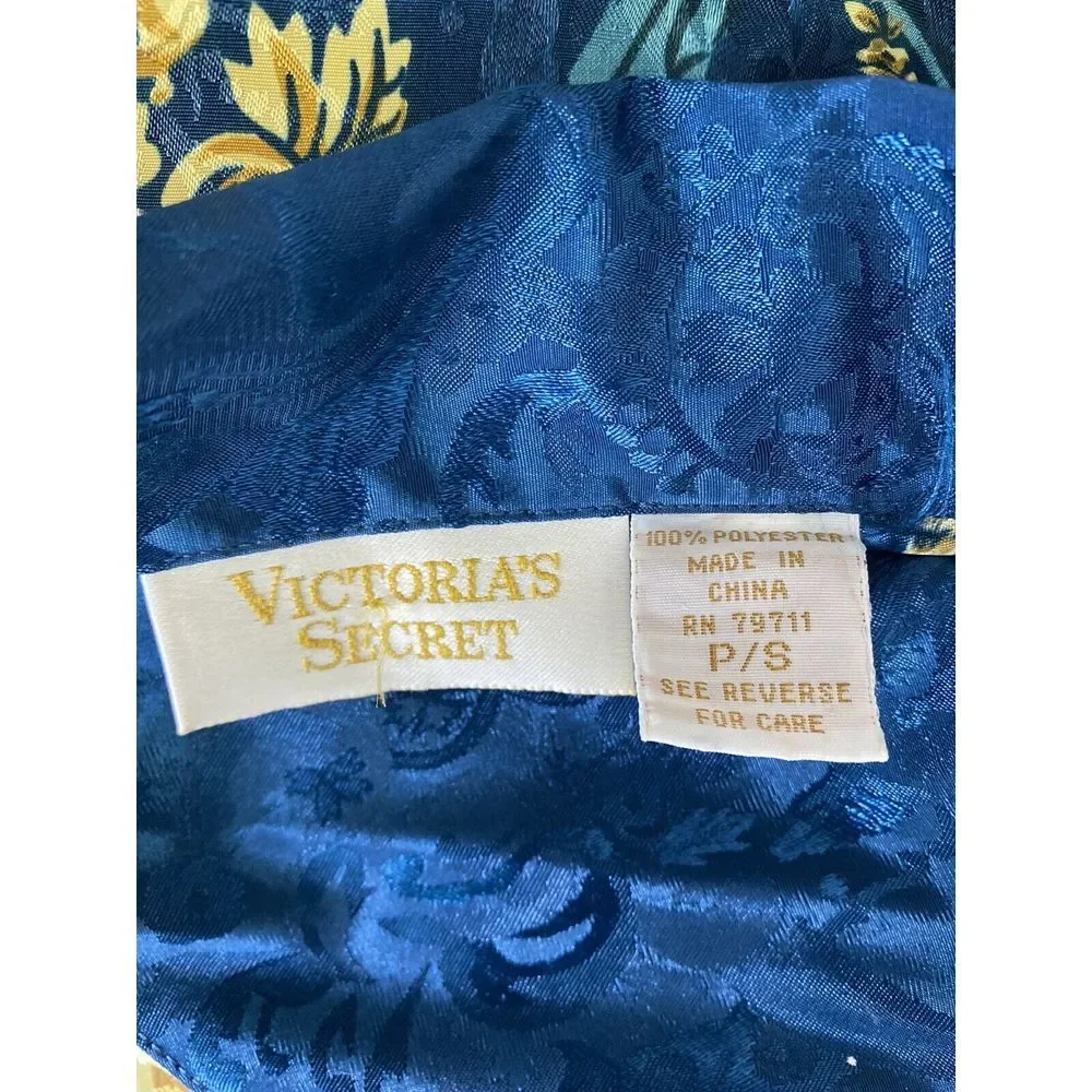Vtg Victorias Secret Gold Label Button Sleep Shirt Small Roses Green Floral Gold